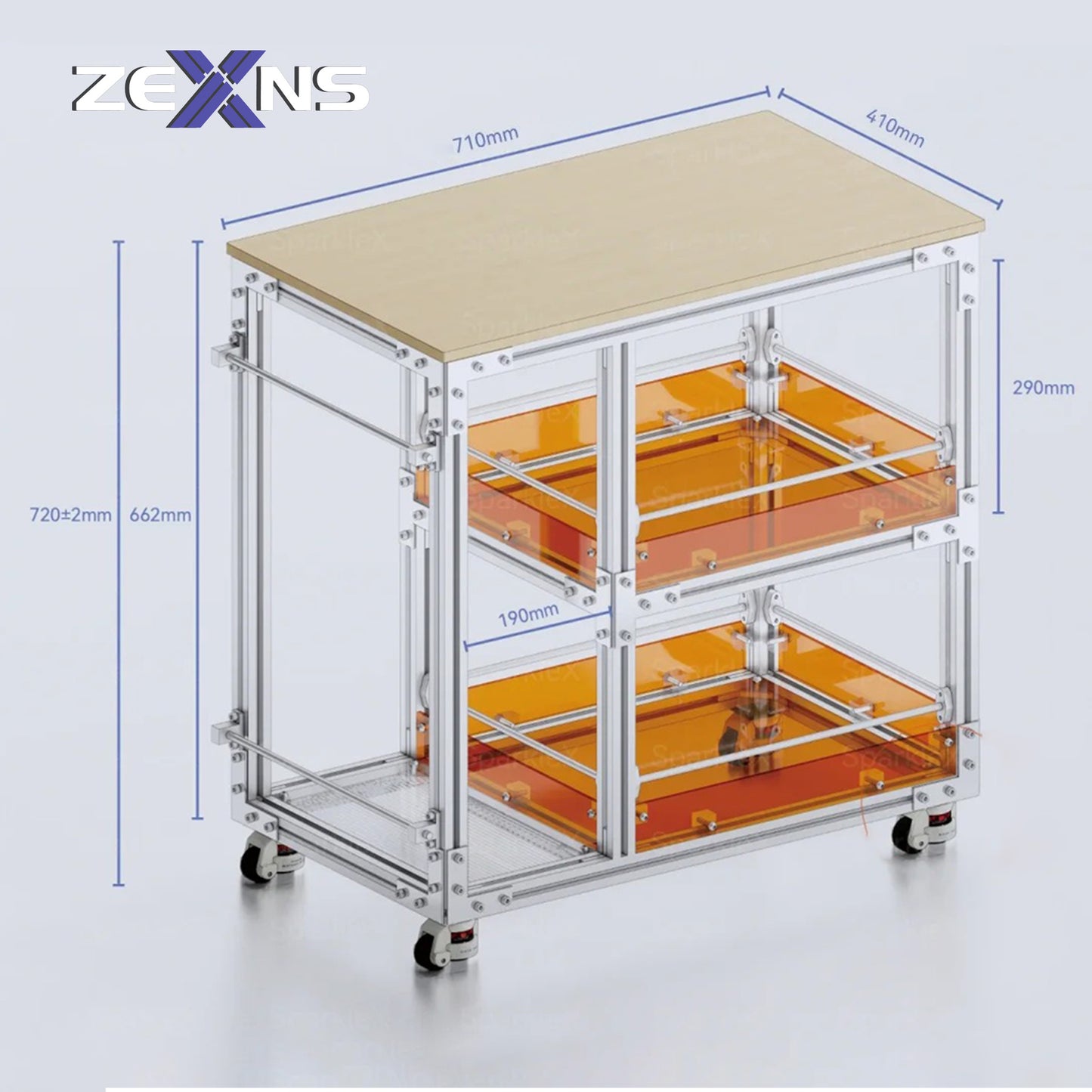 ZEXNS Aluminum profile movable storage table